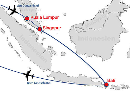 KualaLumpur Singapur Bali map
